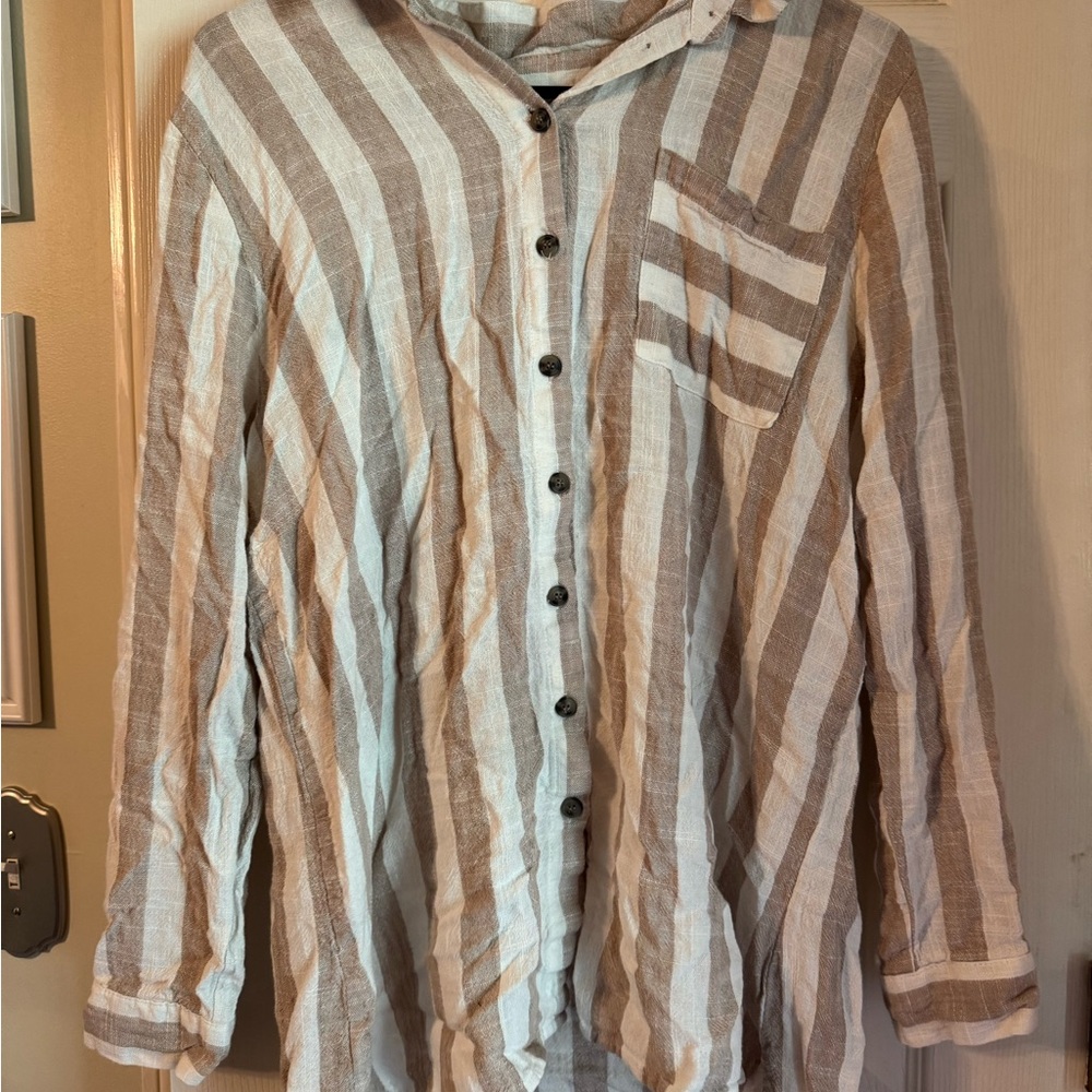 RD Style Beige and White Striped Shirt